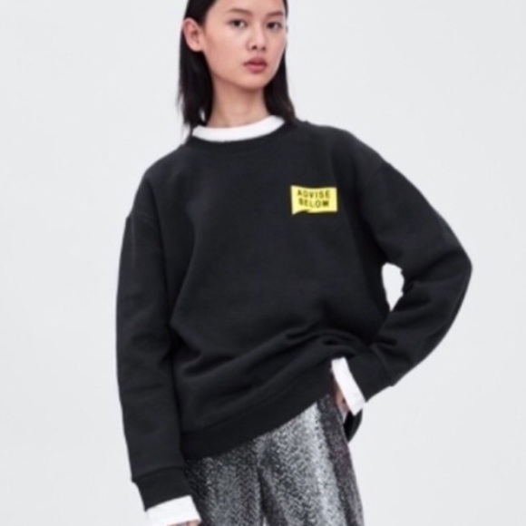 Zara Trafaluc Advise Below Black Crew Neck Sweatshirt Medium - Picture 1 of 11
